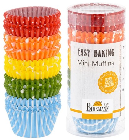 Birkmann Mini Muffinförmchen aus Papier in bunten gemusterten Farben. 200 Stück in der Klarsichtbox.