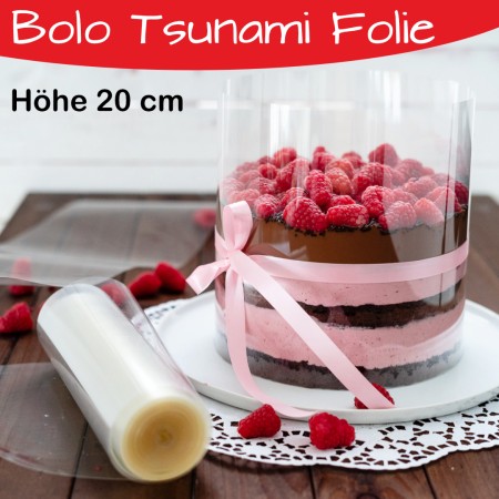 Die Tortenrandfolie in 20 cm Höhe ist die perfekte Bolo Tsunami Cake Folie! Mit der 20 cm hohen Tortenrandfolie kannst du schöne glatte Kanten herstellen. Die Acetatrolle eignet sich aber auch für wundervolle Schokoladen Dekore.