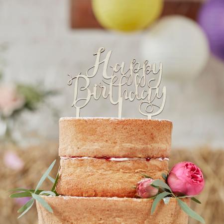 Ginger Ray Wooden Cake Topper Happy Birthday Boho