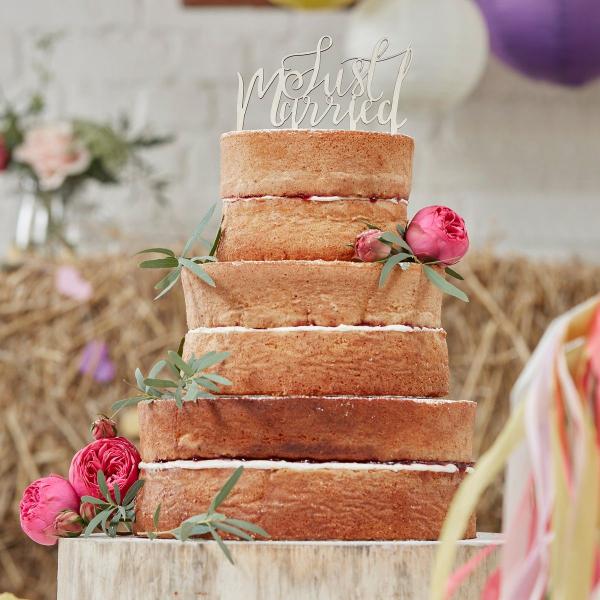 Ginger Ray Wooden Cake Topper Just Married Boho
