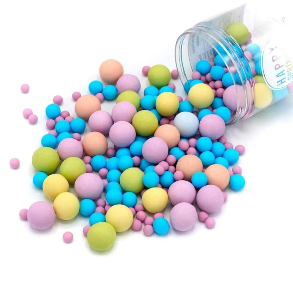 Happy Sprinkles Bubble Gum Shokokugel Mix in drei verschiedenen Größen ausgekippt